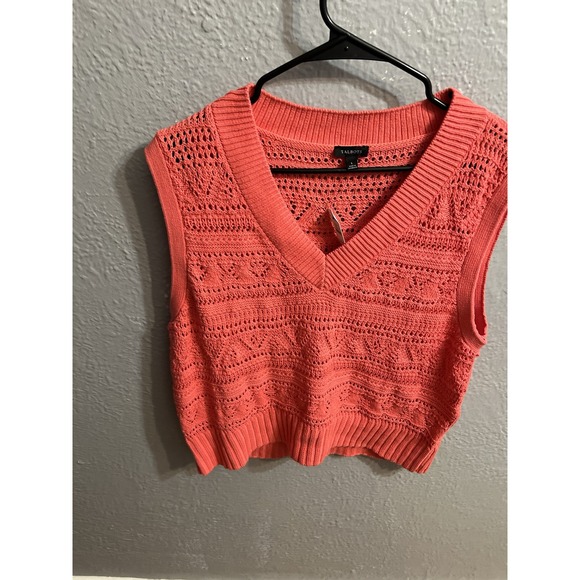 Talbots Cotton Crochet Sleeveless Sweater Vest Size  Large Coral Color Womens - Picture 3 of 9